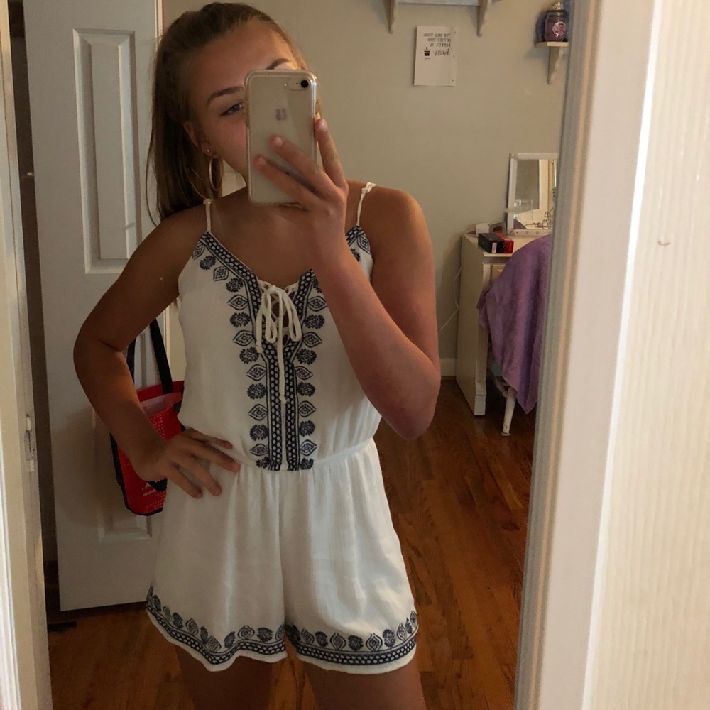 Blue and White Romper